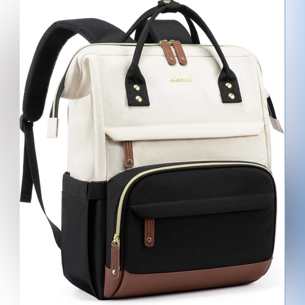 Stylish Black and Cream Backpack for Large Laptop